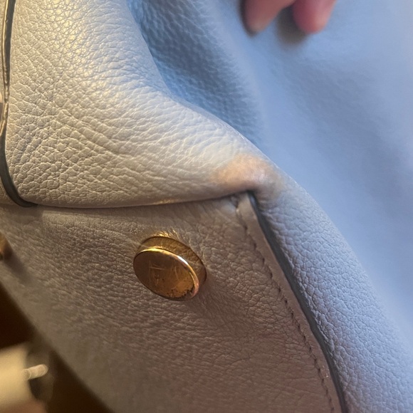 Michael Kors Raven Light Blue Pebbled Leather Large Shoulder Bag - Picture 13 of 13